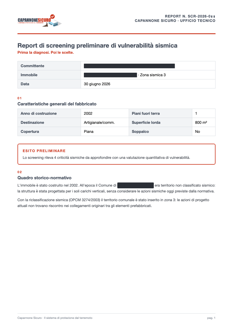 Esempio di report SismaSpy Screening