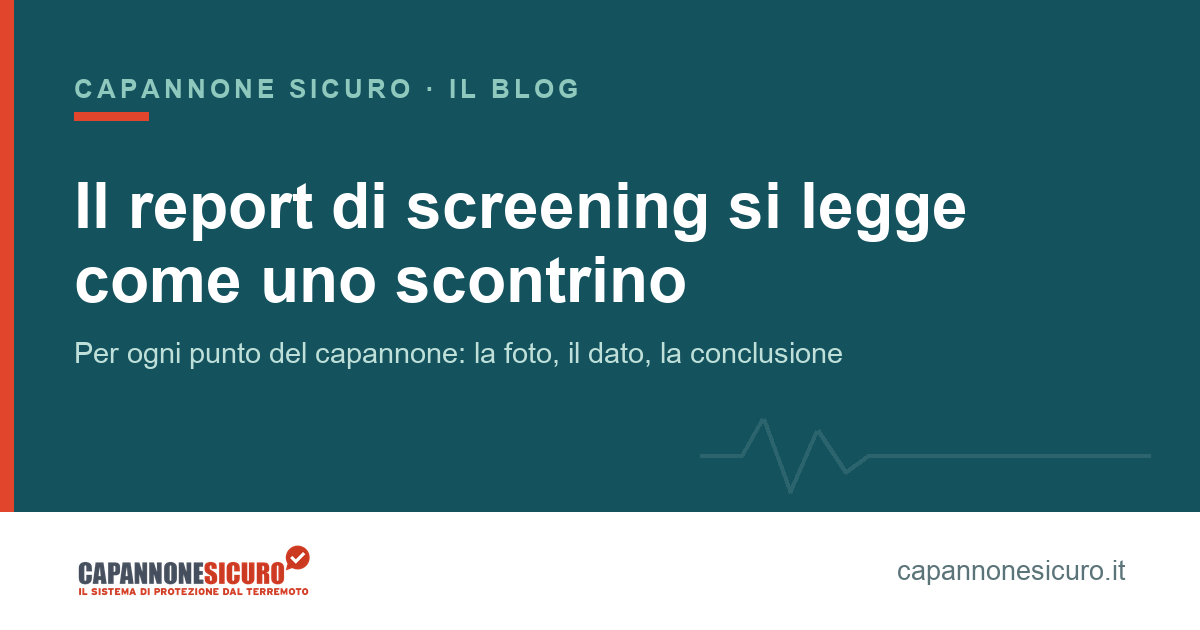 Report di screening sismico: la pagina delle criticità con la foto del nodo e la didascalia